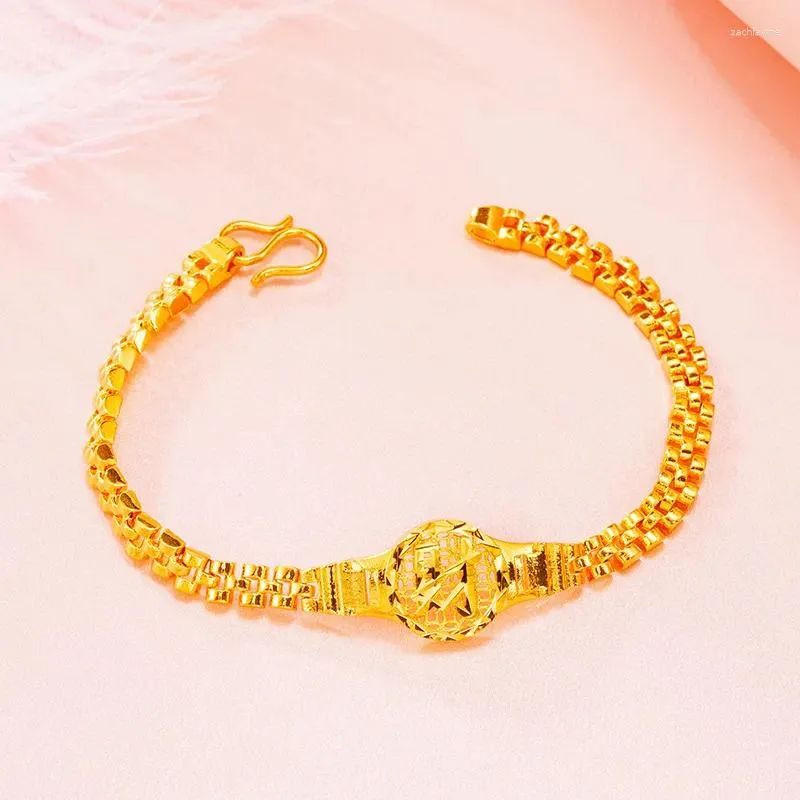 Chinese Word Cai Watch Link 24k Gold Bracelet 24K Gold Plated