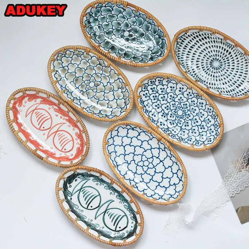 組織Adukey Home Decor Fruit Plate Rattan Wovenリビングルームデスクスナックトレイピクニックパン収納バスケットキッチンガジェットオーガナイザーギフト