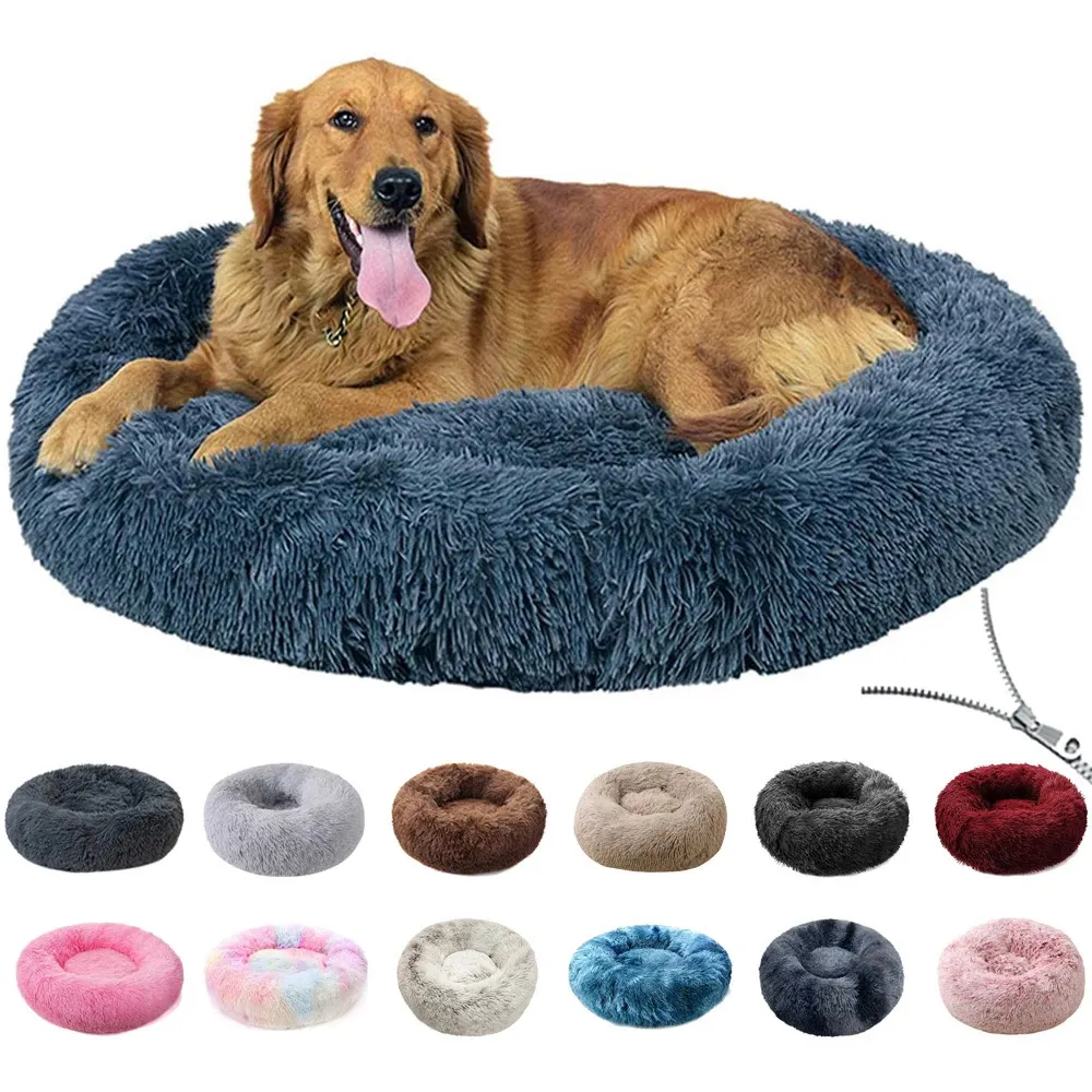 kennels pens Cojín redondo para cama de perro, camas suaves de felpa para gatos para perros, gatos, invierno, cálido, para dormir, perrera para mascotas, sofá extraíble para perros, casa grande para perros 231129