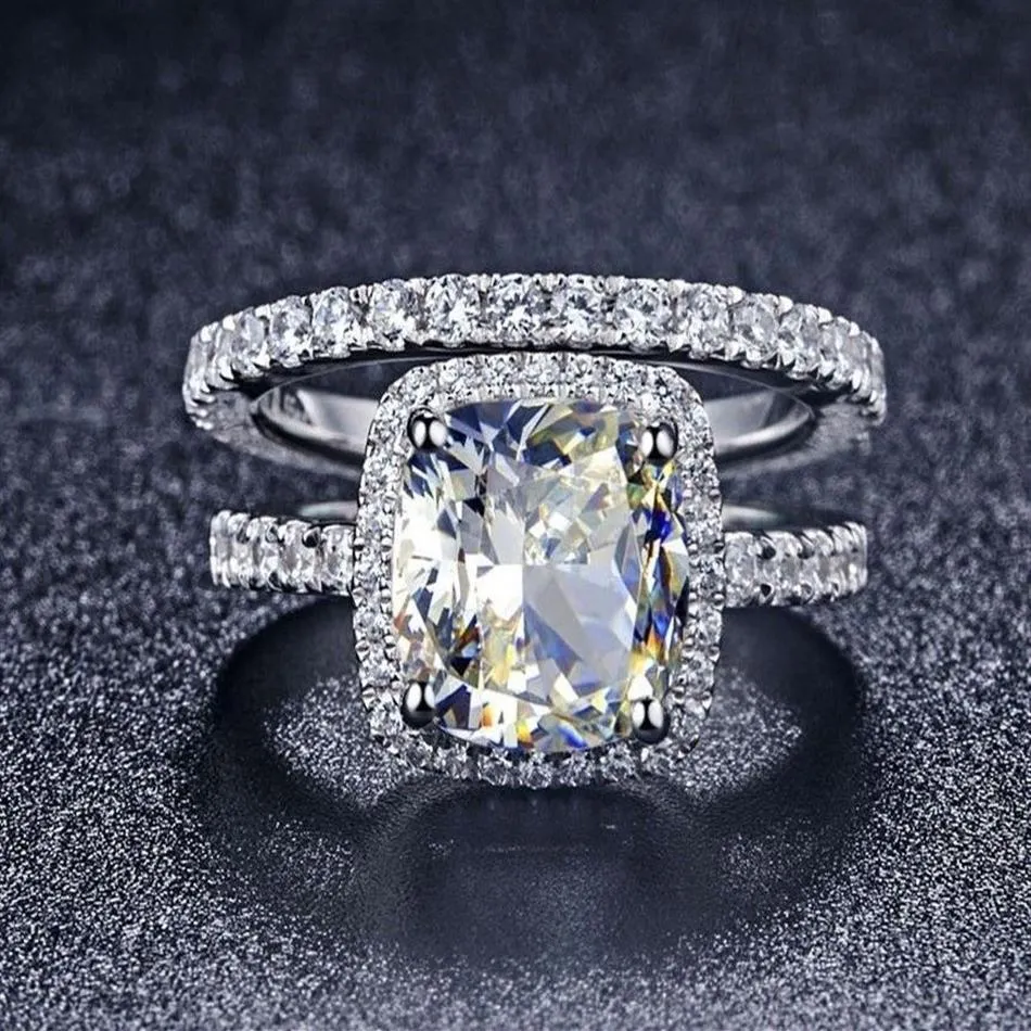 Anello di fidanzamento con diamante sintetico Princess intero da 3 55CT per donna Anello nuziale in argento sterling 925 placcato oro bianco 18 carati274V