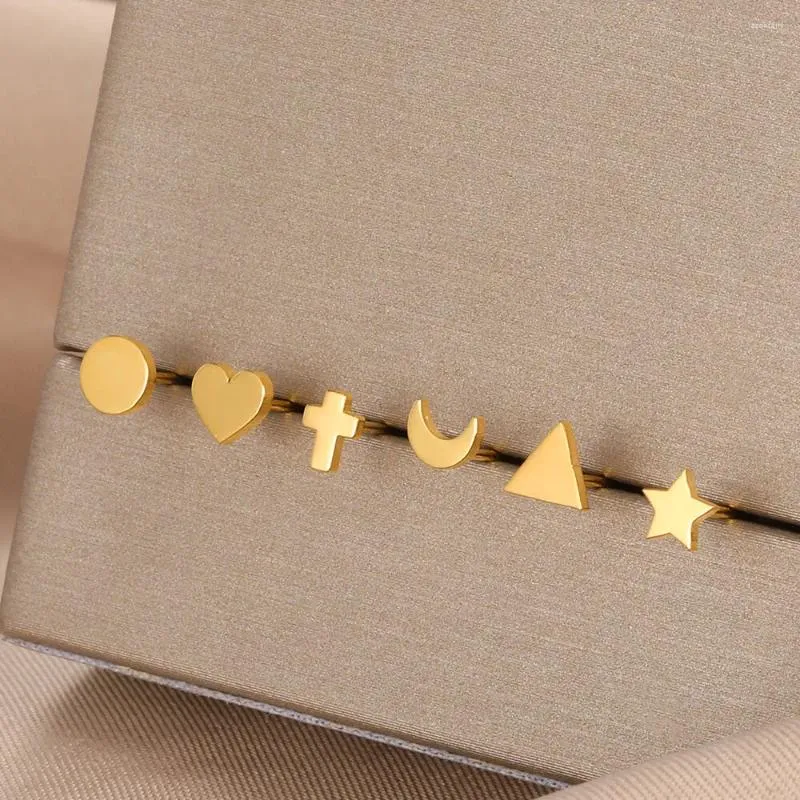 Studörhängen Rostfritt stål Set Cross Heart Round Star Moon Earring for Women 18K Gold Plated Color Combination Minimalistiska smycken
