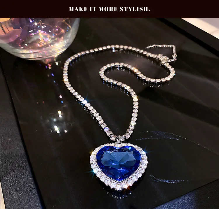 Buy The Titanic Heart of the Ocean Necklace & Slightly Smaller Sapphire  Blue Crystal and 5A Cubic Zirconia Pendant, Triple Rhodium Plated Online in  India - Etsy