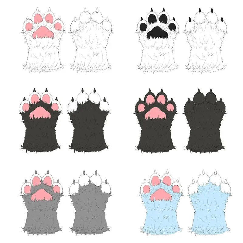 Gants sans doigts Belle peluche griffe d'animal mitaine unisexe dessin animé patte gants Halloween Cosplay doigt complet gants fête mitaines habiller 231128