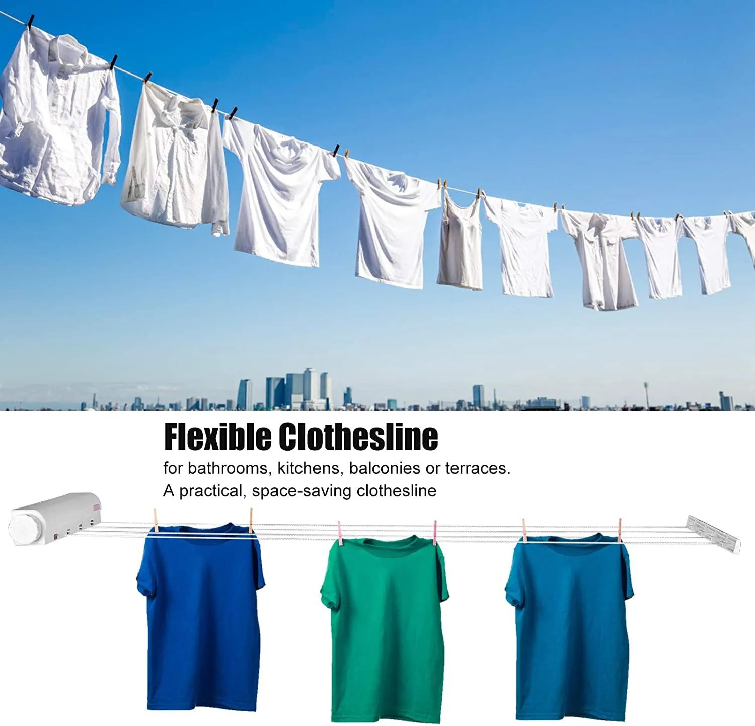 Organisation Hentiz-leserie rétractable Télescopique Mur à linge Intérieur Mur à linge Drying Rack Craches pour la salle de bain Balcons pour la maison