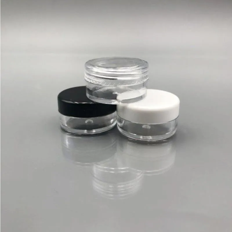 3 G 5 ML leeres, durchsichtiges Behälterglas mit mehrfarbigen Deckeln für Make-up, Kosmetikproben, kleinen Schmuck, Perlen, Nagelanhänger und Accessoires Cluga