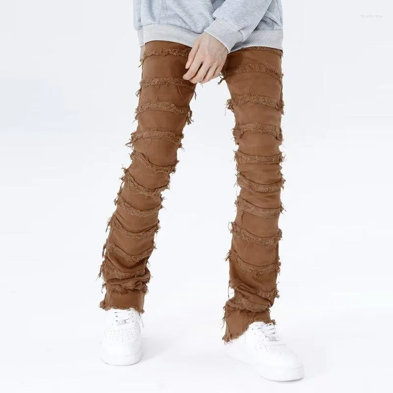 Mens Jeans Vibe Style Tassel Brown Hip Hop Men Grunge Pants Y2k Clothes Straight Women Flare Casual Denim Trousers Ropa Hombre