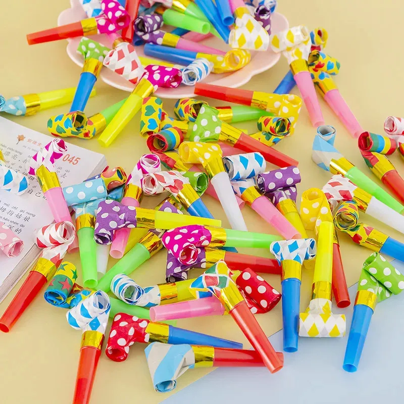 Dekorativa föremål Figurer 30st Colorful Party Blowouts Whistles Noice Maker Toys For Kids Födelsedag Favors Baby Shower Treasure Boxs Pinata Filler 231128