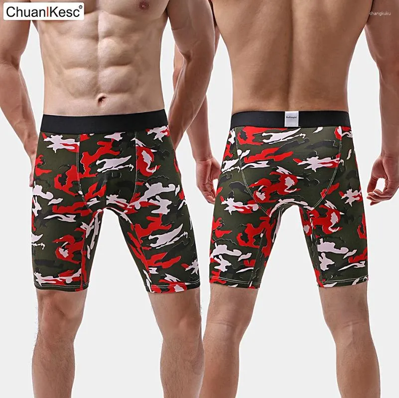 Calzoncillos Ropa interior deportiva para hombres Algodón puro de gran tamaño alargado para evitar la abrasión de las piernas Pantalones deportivos de camuflaje de alta calidad