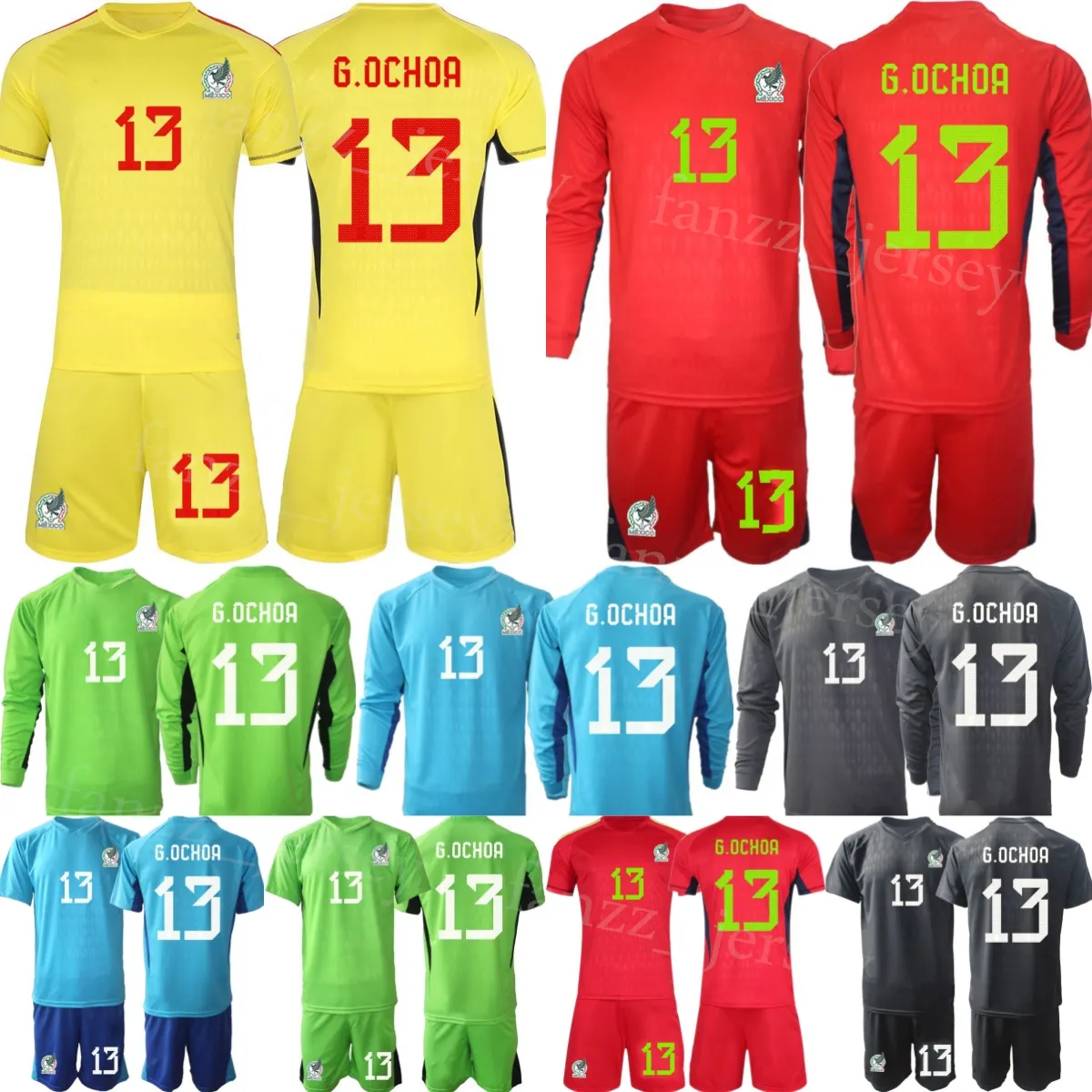 Équipe nationale GK Mexique Manches longues BLANCO Maillot de football Ensemble Gardien de but Campos TALAVERA COTA Guillermo Ochoa Antonio Rodriguez Kits de chemise de football 23/24 Hommes Enfants