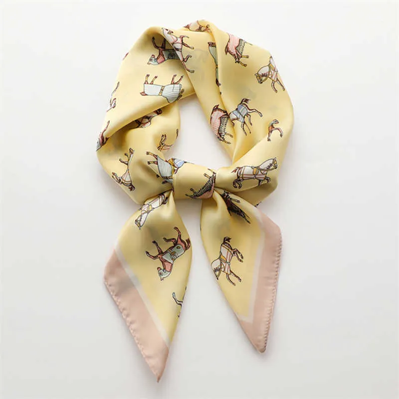 Halsdukar kvinnlig silkes halsduk bokstav d tryckt fyrkantiga hår halsdukar foulard huvudband sjalar och wraps halschief bandana 7070 cm j230428