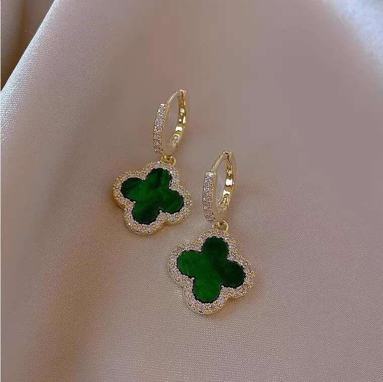 Leaf Clover Stud örhängen bakåt pärlemor silver mode 18k guldpläterad agat för kvinnor flickor weddin