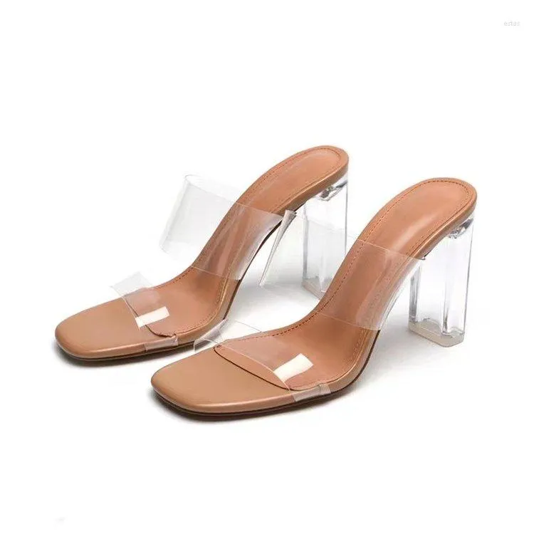 Sandaler 2023 Kvinnors högklackade kristall PVC Sandalias de Mujer Verano Zapatos Tacon Elegantes