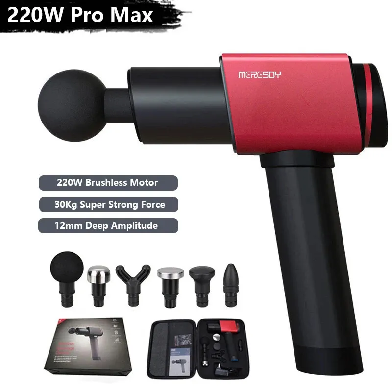 Massageador de corpo inteiro 220W Pistola de massagem profissional superpoderosa material de liga de alumínio massageador muscular profundo motor sem escova para treinamento em casa academia 231128