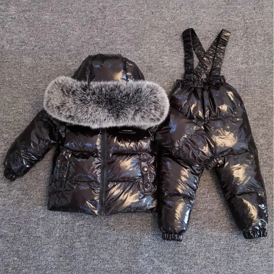 Daunenmantel Winter Dicker Kinder Daunenjacke Gesamtanzug Großer Echtpelzkragen Kinder Skianzug Jungen Mädchen Warme Jacke Silber ws1876 231129