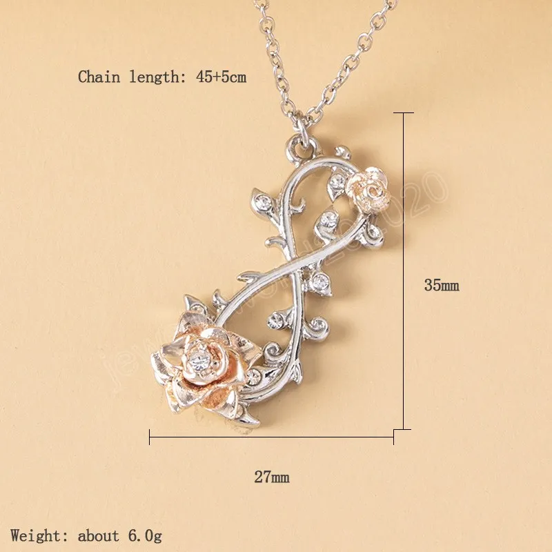 Mode Love Rose Necklace Natural Zircon Infinite Rose Pendant Necklace For Women Engagement Wedding Jewelry Anniversary Gift