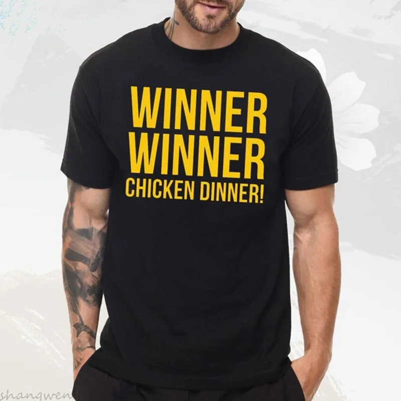 Erkek Tişörtleri Kısa Kollu Pamuk Gömlek Kazanan Tavuk Akşam Yemeği Stratejisi Atış Oyun Oyuncuları Battlegrounds Pubg Tshirt