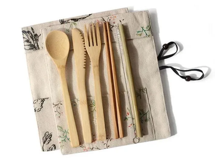 Bamboo Utensils travel Cutlery Set Eco-Friendly Wooden Outdoor Portable bamboo cutlery Set Spoon Fork Chopstick