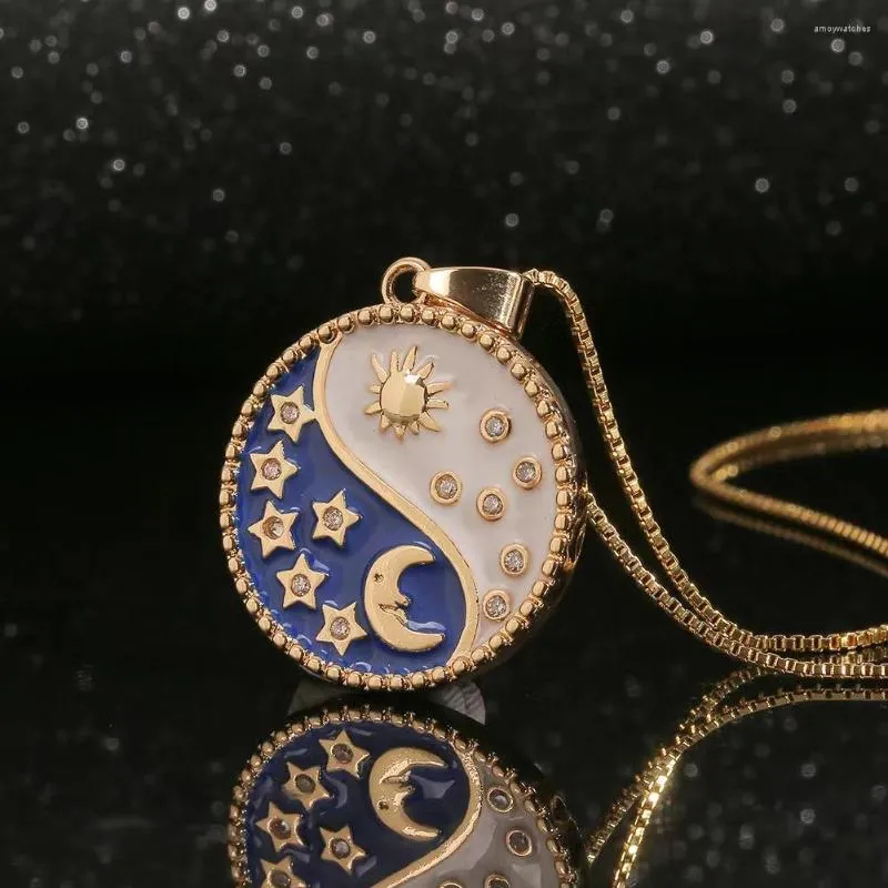 Chains 2023 Bagua Sun Moon Personality Design Copper Chain Necklace Oil Drop Retro Simple Box Jewelry