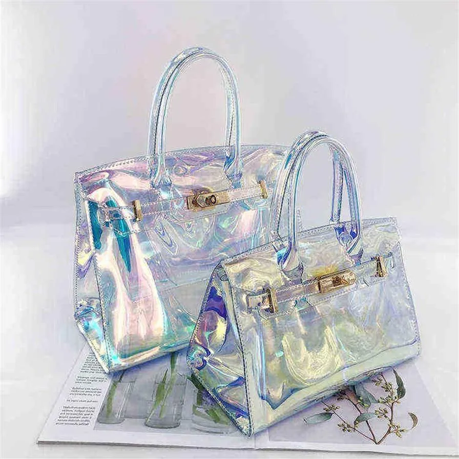 Street Jelly sac Transparent Laser Mirage sac de plage Pvc Portable une épaule Straddle sac pour femme 2205142283