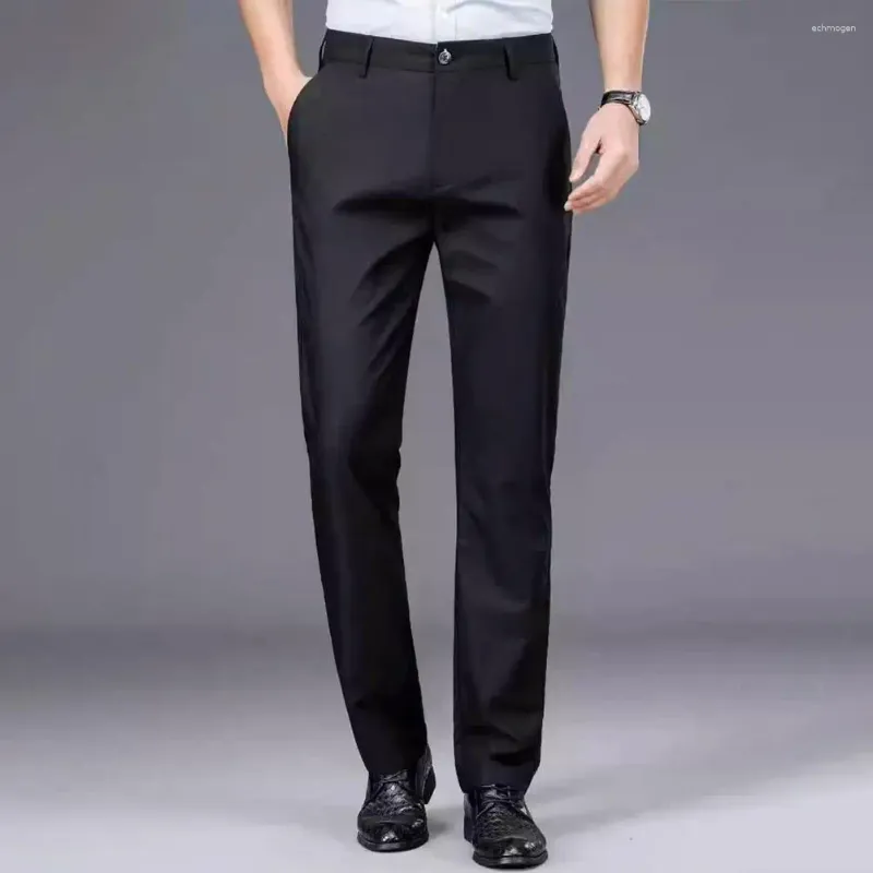 Men's Suits Button Zipper Closure Suit Pants Soft Thickened Plush Business Wrinkle-free Straight Leg Mid For Office Men