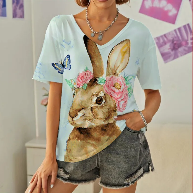 Camiseta Para Mujer Verano Mujer Camiseta Moda Conejo 3D Camisetas Y2k Tops Mujer Casual Cuello En V Tallas Grandes Camisetas Mujer Harajuku Ropa De Gran Tamano 230428 De 7 71 DHgate