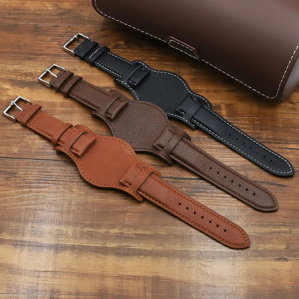 Assista Bandas Genuine Leather Watch Strap 18mm 20mm 22mm Watchband com Mat Bund Strap Preto Marrom Café Pulseira de Couro Pulseira Banda 231128