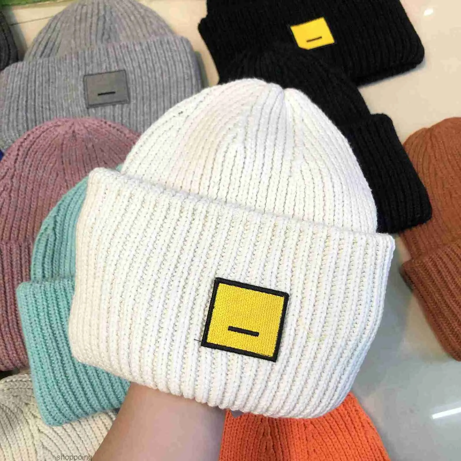 Chapéu de inverno gorro chapéus ac quadrado smiley face lã versão de malha chapéu de lã feminino quente elástico cabido bonés 13