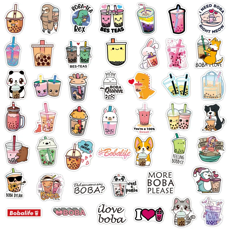 Cute Cartoon Pearl Milk Tea Stickers Pack for Girl Boba Bubble Teas Decal Sticker To DIY Luggage Laptop Guitar Car Water Bottle