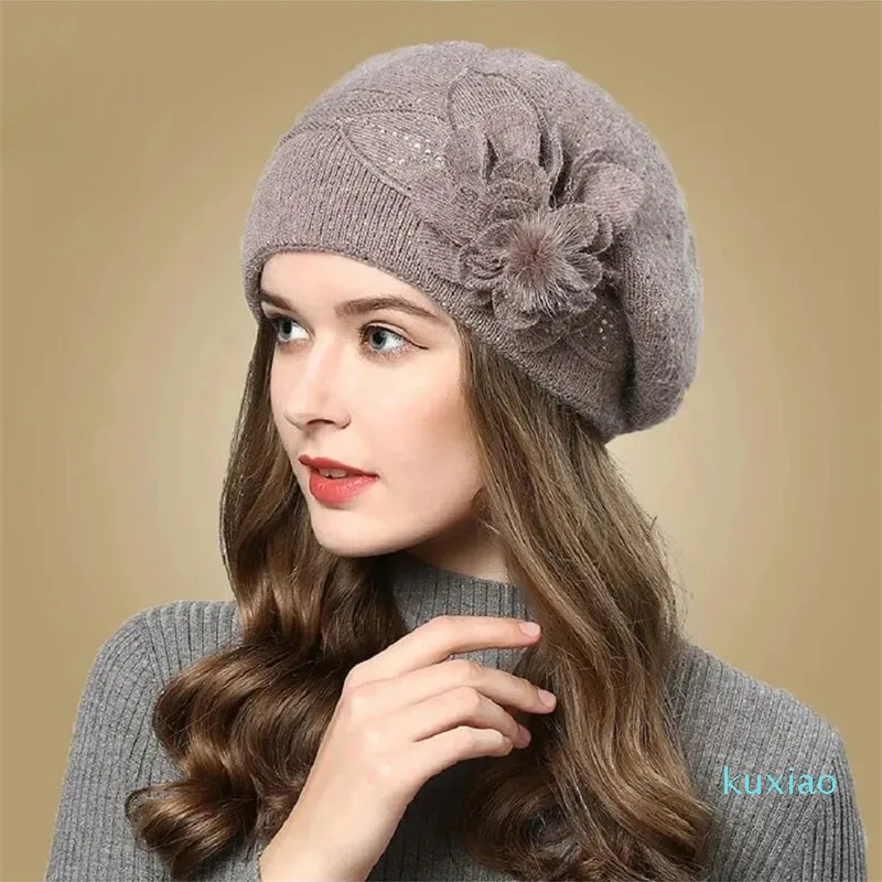 Gorro/bonés de caveira outono e inverno edição coreana moda versátil cabelo de coelho chapéu de lã tricotado para mulheres engrossado e felpudo protetor de orelha quente