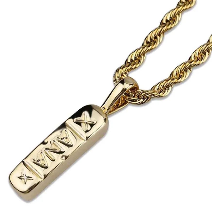 Mens Hip Hop Necklace Letter X Copper Gold Silver Color Plated Square Pendant Necklace Gold Chain326c