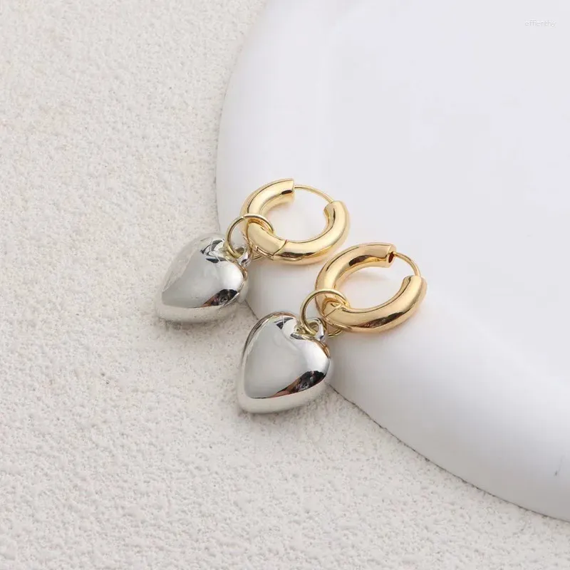 Hoop Earrings Minar Dainty Silver Color Metallic Love Heart For Women 14K Real Gold Plated Brass Huggie Earring Casual Jewelry