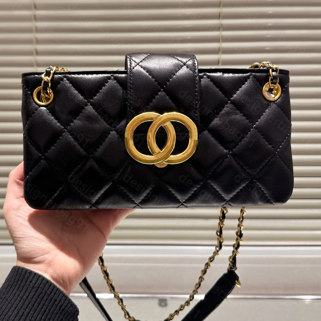 Luxury Designer Leather Gold Cross Body Bag With Chain Strap High