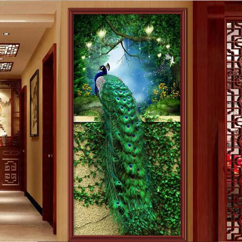 Stitch DIY Diamond broderie Round Diamond Green Peacock Porch Full Full 5d Diamond Painting Cross Stitch Needlework Home Decor