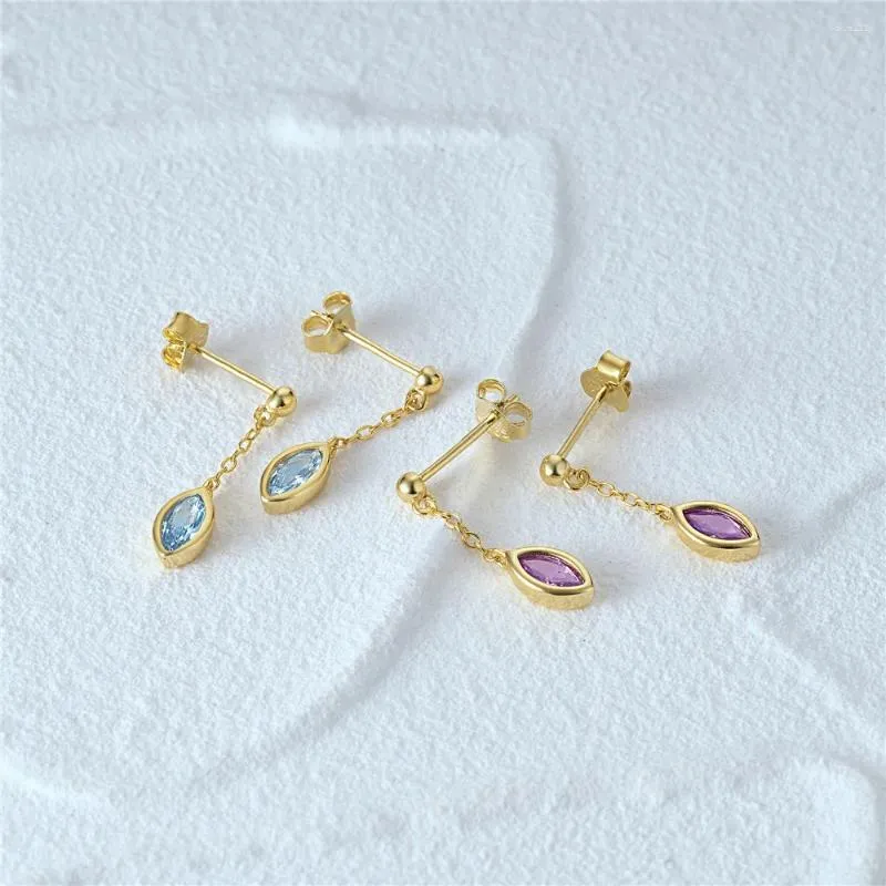 Dangle Earrings Aide 925 Sterling Silver Blue Purple Water Drop Zircon Tassel For Women 18k Gold Errings Fine Party Gift