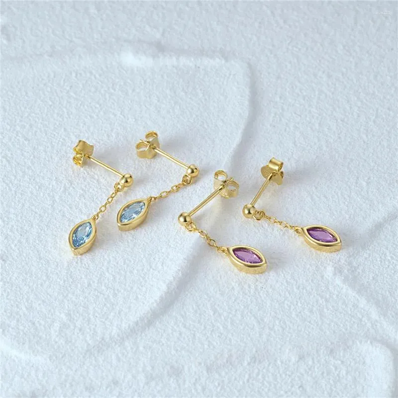 Boucles d'oreilles pendantes Aide en argent Sterling 925, bleu violet, goutte d'eau, pompon en Zircon pour femmes, boucles d'oreilles en or 18 carats, cadeau de fête fin