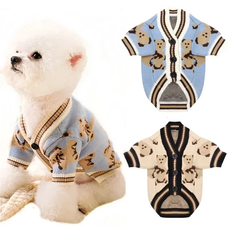 Dog Apparel Pet Sweater for Small Medium Dogs Puppy Cat Bear Pattern Cardigan Chihuahua Greyhound Clothes Coat Outfit Costume 231128