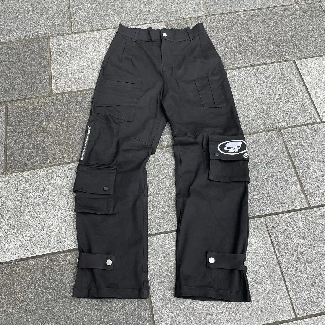 Pantalons pour femmes Capris Y2K noir rétro crâne impression Cargo pantalon Harajuku Streetwear plusieurs poches jambe large pantalon droit femmes jean ample 231128