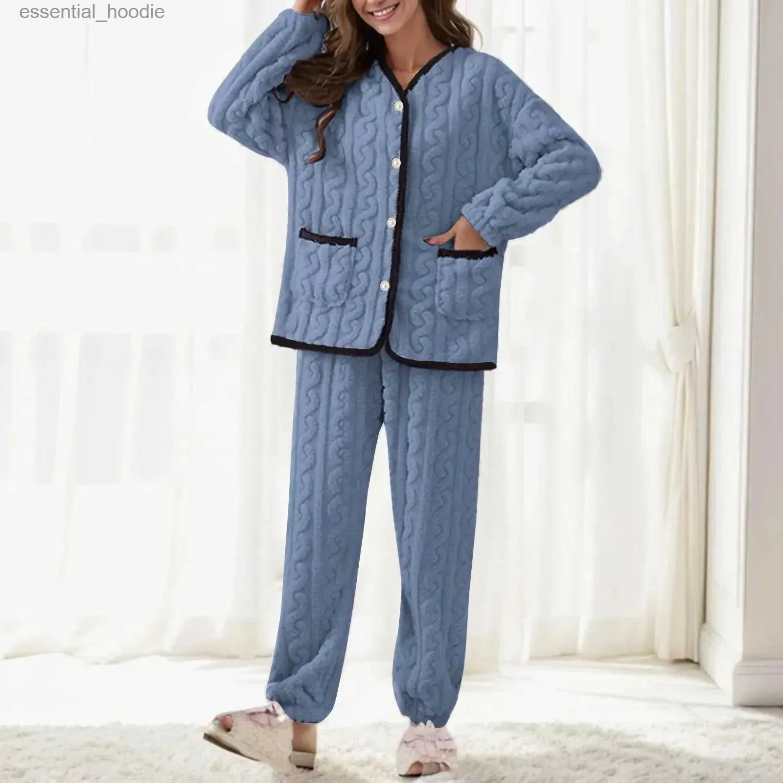 Dames Slaap Lounge Nachtkleding Zakken 2 Loungekleding Nachtkleding Lange pyjama Pluche Pluizig Warm Stukken Pak Thermisch Sle Dames Winterset Fuzzy Herfst L231129