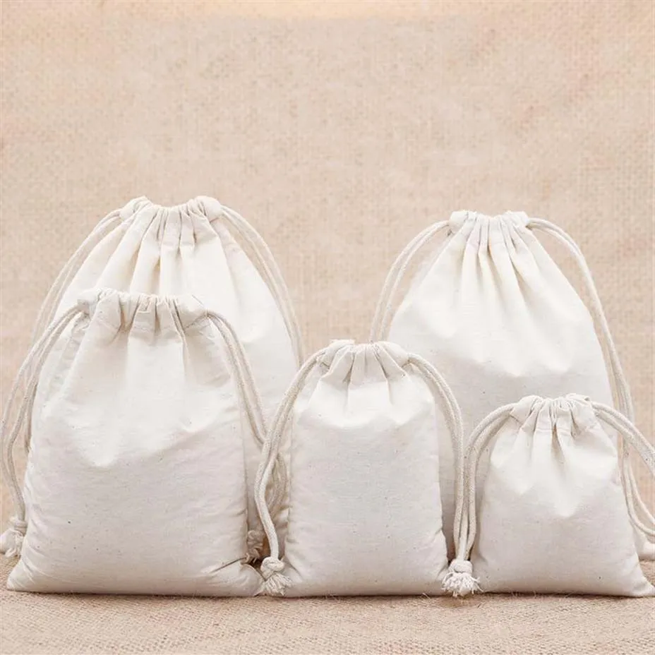 7x9 9x12 10x15 13x18 15x20cm cotton drawstring bag Small Muslin Bracelet Gifts Jewelry Packaging Bags Cute Drawstring Gift Bag & P243x