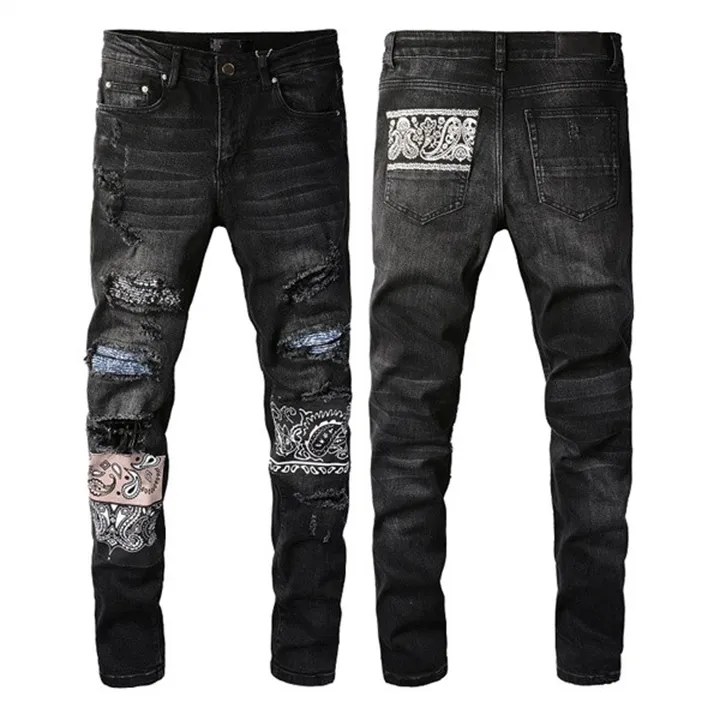 Jeans firmati pantaloni da uomo pantaloni di lino Hip Hop Jeans da uomo Distressed Ripped Biker Slim Fit Motorcycle Denim For Men # 04