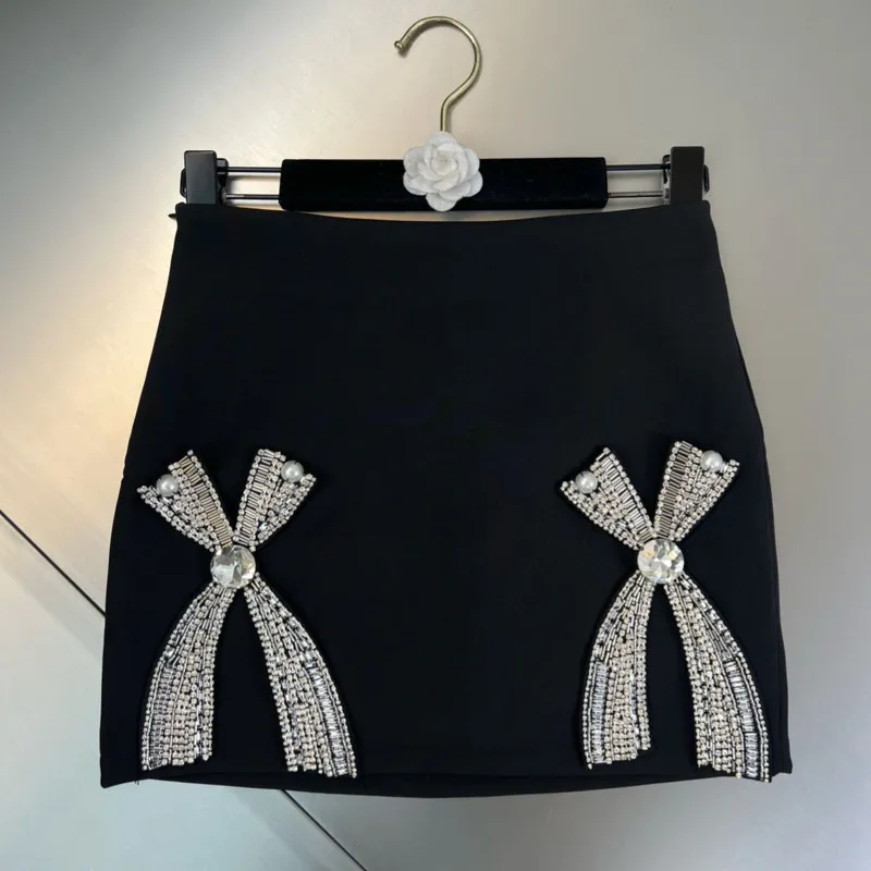 Jupes PREPOMP 2023 Collection été taille haute diamants perles nœud noir mince courte moulante jupe femmes GH977 230428