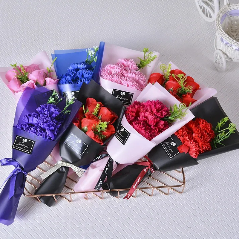 5/7 artificial soap rose carnation bouquet Valentine's Day wedding suggestion decorate with Mother's Day gift artificial flowers 231127