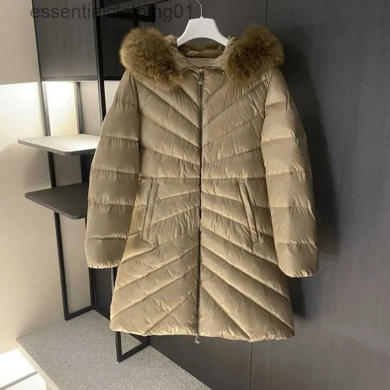 Women's Down Parkas Winter Down Jacket For Women Long Puffer Jacket Down Padding Big Real Päls Fashion Slim Warm Outterwear Fe Clothing L231129