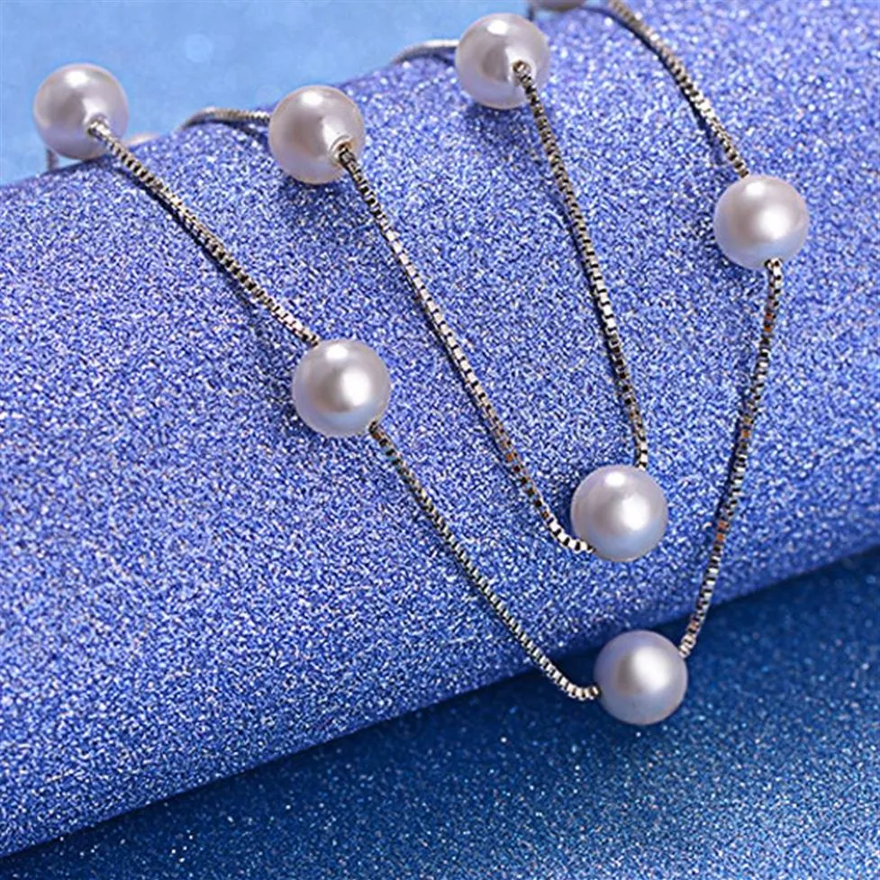 Yhamni 925 Sterling Silver Jewelry 12 PCS 6mm Freshwater Pearl Box Chain Choker Halsband Kolye Collares Bijoux Femme DN170228M