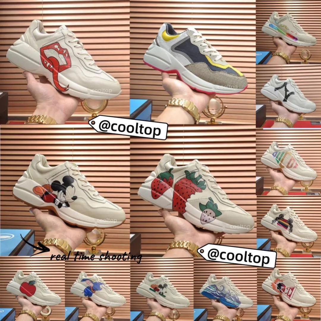 Projektant Rhyton Sneakers Ladies Buts Trenerzy luksusowe vintage chaussures modne buty fala usta trampka beżowa beżka kobiety rozmiar 35-45 58 kolorów