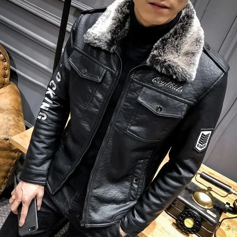 Giubbotti da uomo 2023 Giacca da uomo invernale Cappotto in pelliccia sintetica Casual Motore PU Pelle Maschile Primavera Autunno Tinta unita Vintage Pelé Cappotto 231128