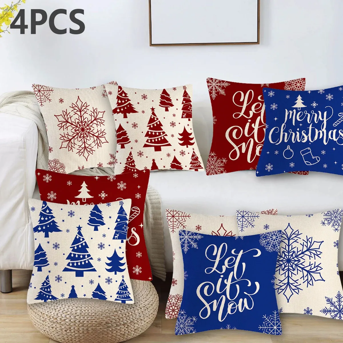 CushionDecorative Pillow 4pcs Merry Christmas Cushion Cover Pillowcase Decorations for Home Snow Navidad Natal 231128