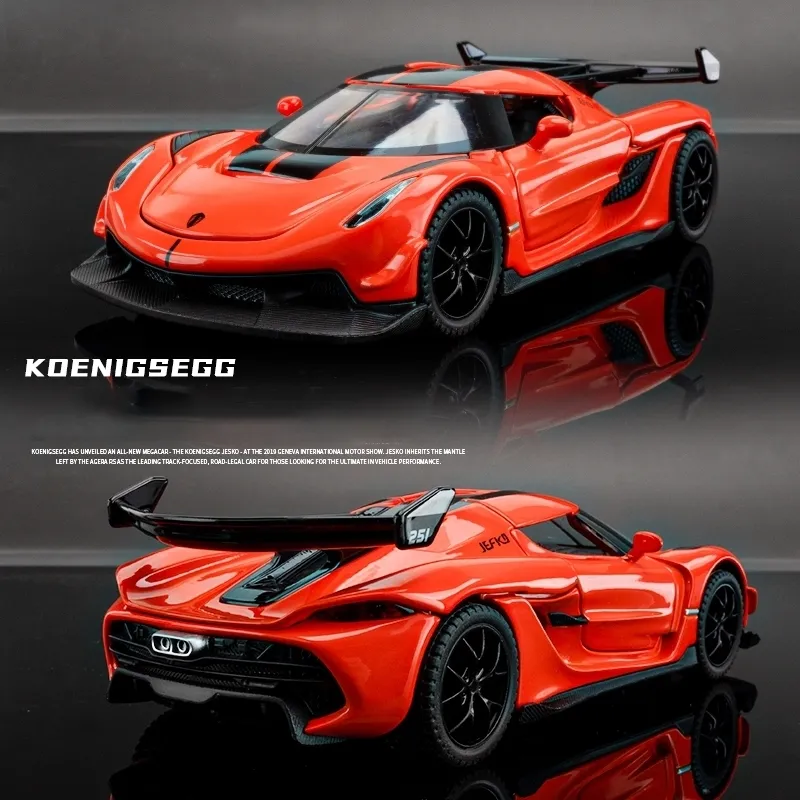 Diecast Model 1 32 Koenigsegg Jesko Supercar Legering Model Auto Speelgoed Diecasts Metaal Casting Geluid en Licht Trek Voor Kinderen Voertuig 231128