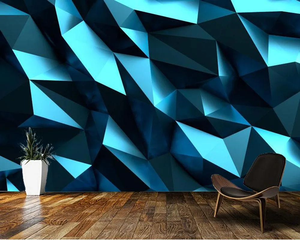 Обои папель де парня синий нерегулярный треугольник сплошные геометрические 3D обои гостиная телевизор ТВ на стена