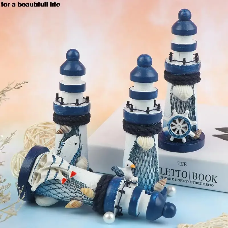 Decorative Objects Figurines 1pc Small Lighthouse Sea Decoration Boats Ornament Decor Resin Nautical Themed Adorn 231128